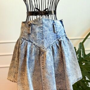 Vintage Denim Acid Wash Mini Skirt 80s Blue Coquette High Waist Skirt